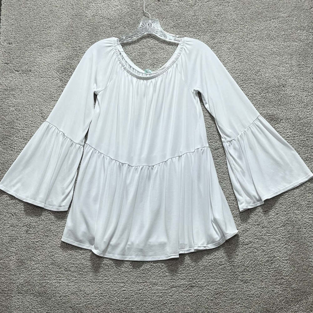 Kimchi Blue Top Shirt Women's Medium White Off The Shoulder Bell Sleeve Pullover